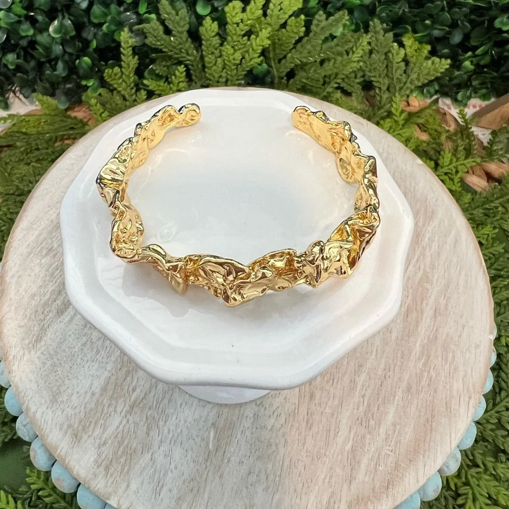 New Amber Sceats Emery Cuff Bracelet | Gold | Modern Textured | 24k Gold Plated